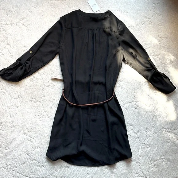 NWT Black Long Sheer Polyester Blouse w/Gold Buttons & Tan Belt; Juniors Small - Picture 3 of 3